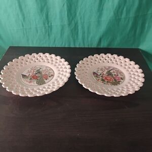 Vintage Porcelain Peacock Lattice mini Plates